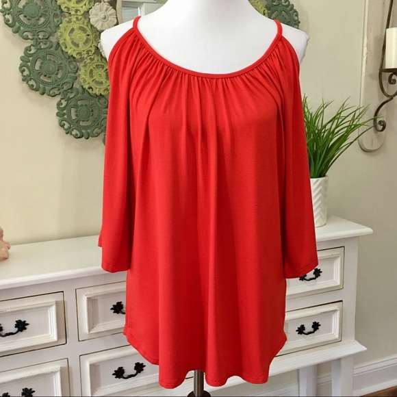 NWT Karen Kane Orange Cold Shoulder Blouse - A - Picture 6 of 6